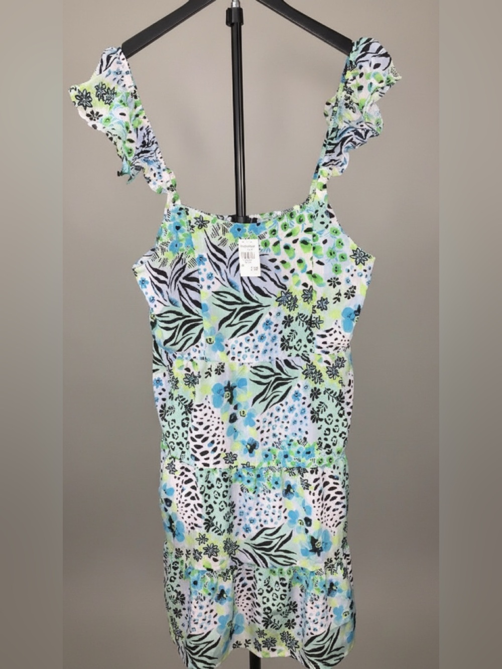 Love Brand Multicolor Floral & Zebra Print Dress in Blue, Green, Black